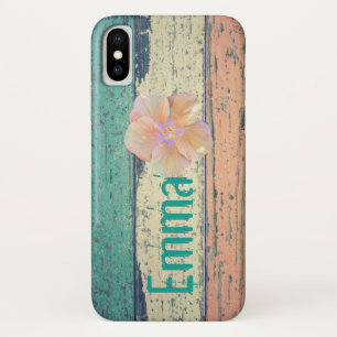 Painted wood rustic pink teal cream striped  Case-Mate iPhone case