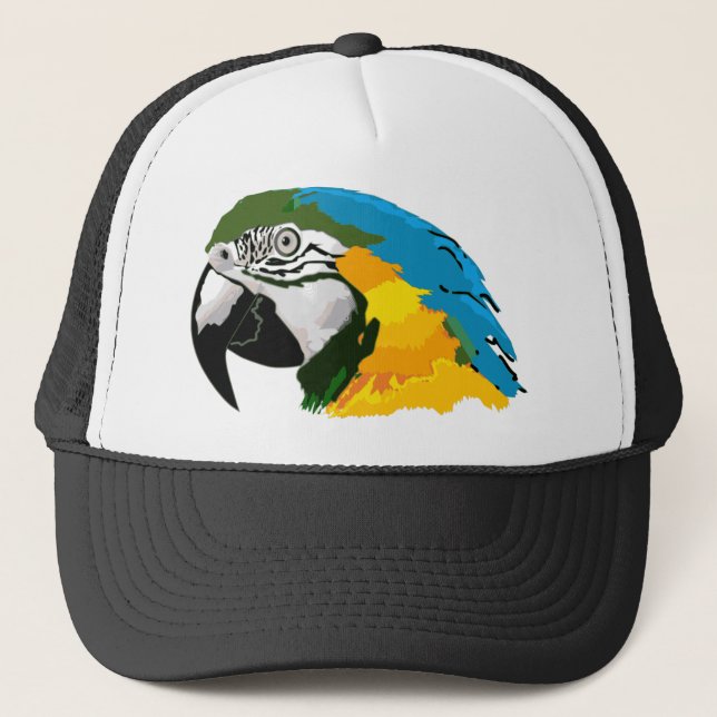 Painted Yellow Blue Macaw Parrot Trucker Hat (Front)
