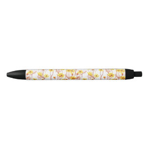 Painted Yellow Daisies Black Ink Pen