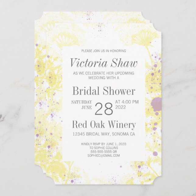 Painted Yellow Flowers Bridal Shower Invitation (Front/Back)