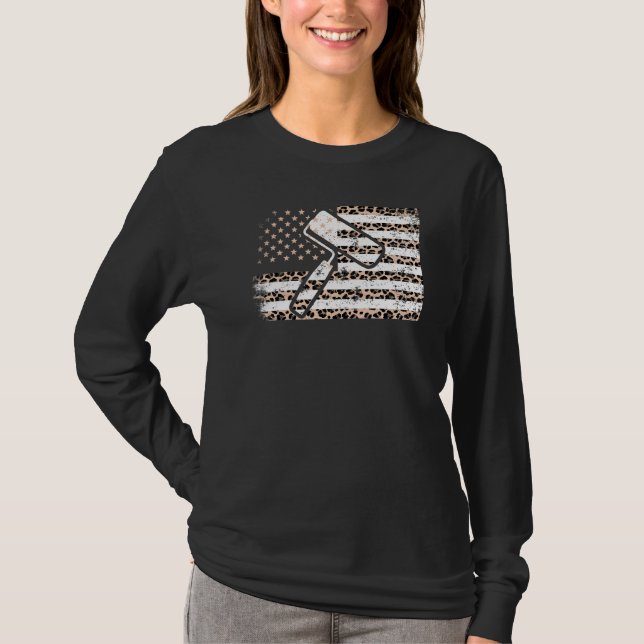 Painter American Flag Leopard Print Us Flag 4th Of T-Shirt (Front)