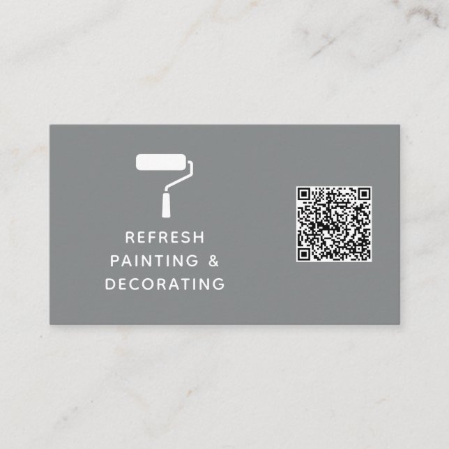 Painter And Decorator QR Code Paint Roller Grey Business Card (Front)