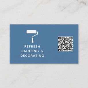 Painter And Decorator QR Code Paint Roller Navy Business Card