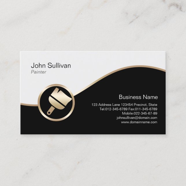 Painter Business Card Gold Paint Brush Icon (Front)