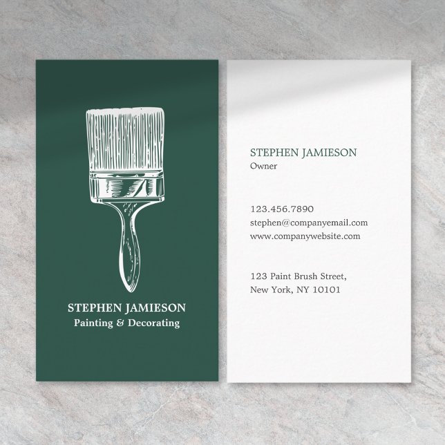Painter & Decorator Dark Green and White Business Card (Creator Uploaded)