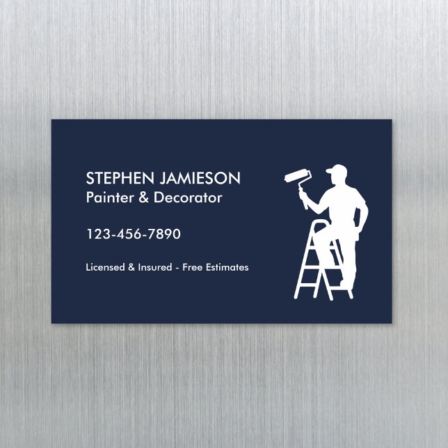 Painter & Decorator Painting Services Blue White Magnetic Business Card (Creator Uploaded)