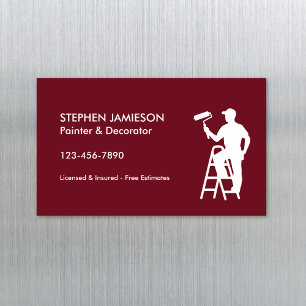 Painter & Decorator Painting Services Red White Magnetic Business Card