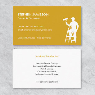 Painter & Decorator Painting Services Yellow White Business Card