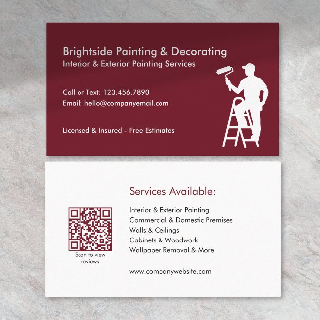 Painter & Decorator Services QR Code Red White Business Card (Creator Uploaded)