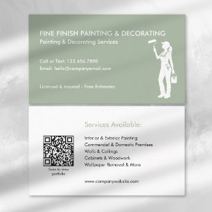 Painter Decorator Tradeswoman QR Code Green White Business Card