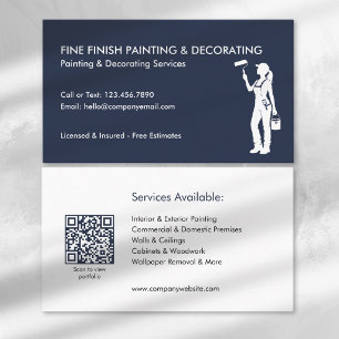 Painter & Decorator Tradeswoman QR Code Navy White Business Card