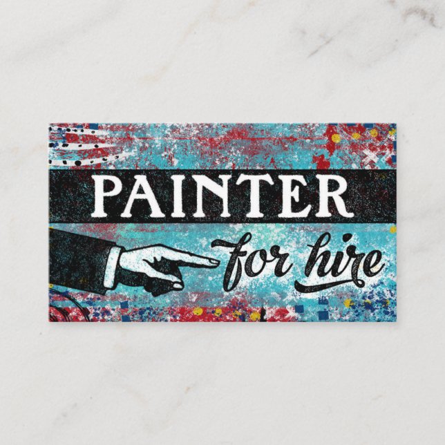 Painter For Hire Business Cards - Blue Red (Front)