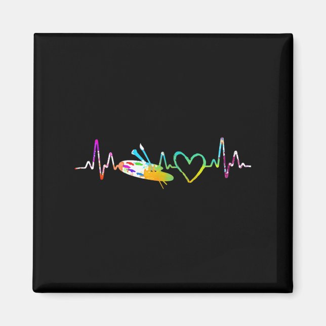 Painter Heartbeat Gift Paint Brush Palette Drawing Magnet (Front)