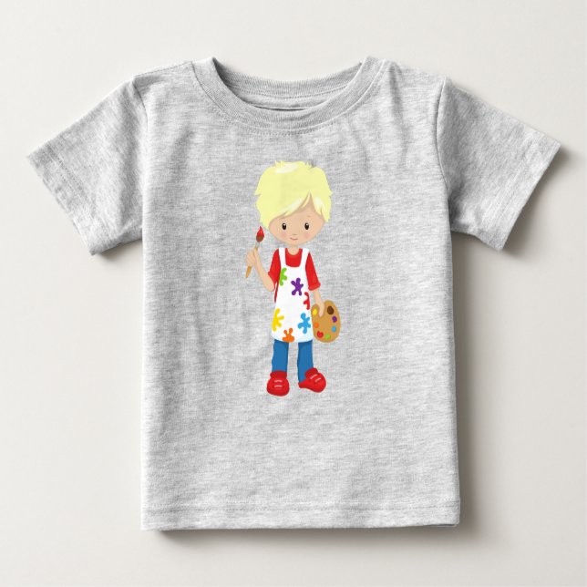 Painter, Paint Artist, Cute Boy, Blonde Hair Baby T-Shirt (Front)
