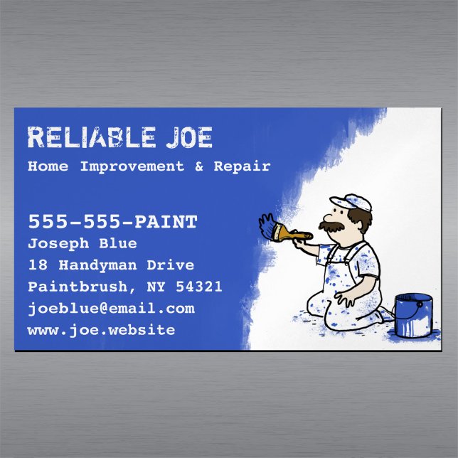 Painter Painting Blue Paint | Handyman Magnetic Business Card (Creator Uploaded)