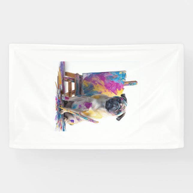 Painter Pug � Abstract Art Dog Banner (Horizontal)