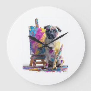 Painter Pug � Abstract Art Dog Large Clock