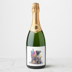 Painter Pug � Abstract Art Dog Sparkling Wine Label