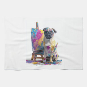 Painter Pug � Abstract Art Dog Tea Towel
