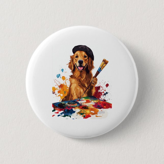 Painter Pup – Artistic Dog with Easel 6 Cm Round Badge (Front)