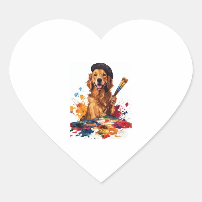 Painter Pup – Artistic Dog with Easel Heart Sticker (Front)