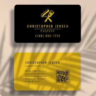 Painter QR Code Bold Black Yellow Rounded Painting Business Card