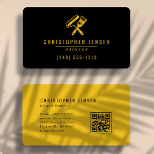 Painter QR Code Bold Black Yellow Rounded Painting Business Card
