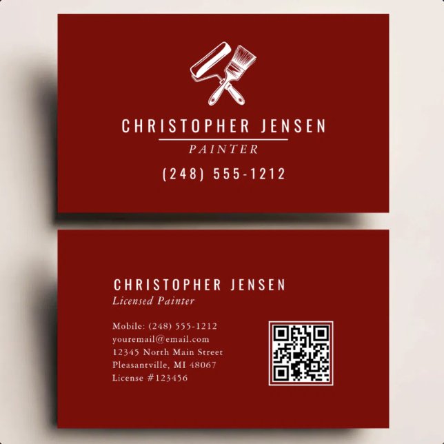 Painter QR Code Burgundy Red Painting Business Card (Creator Uploaded)