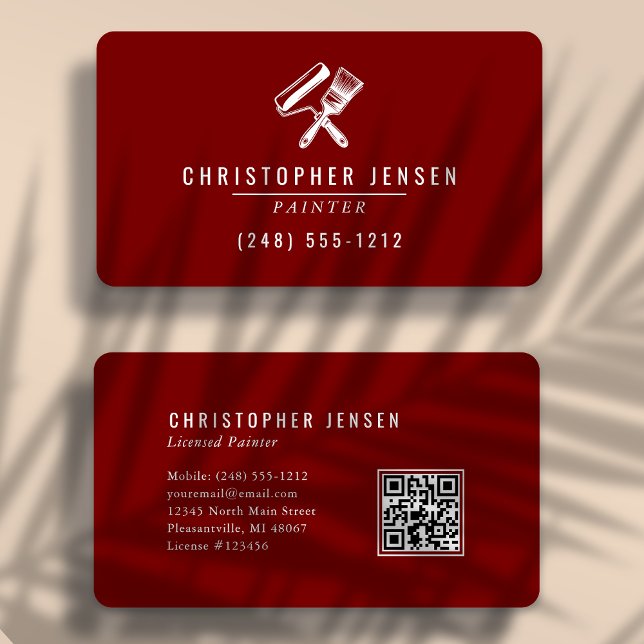 Painter QR Code Burgundy Red Rounded Painting Business Card (Creator Uploaded)
