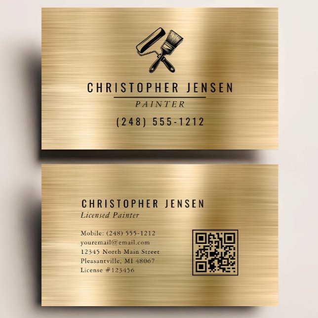 Painter QR Code Gold Black Metallic Painting Business Card (Creator Uploaded)