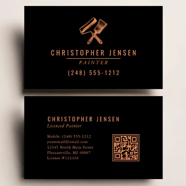 Painter QR Code Painting Business Black Copper Business Card (Creator Uploaded)