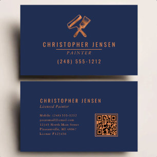 Painter QR Code Painting Business Navy Blue Copper Card