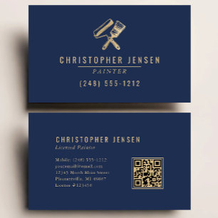 Painter QR Code Painting Business Navy Blue Gold Card