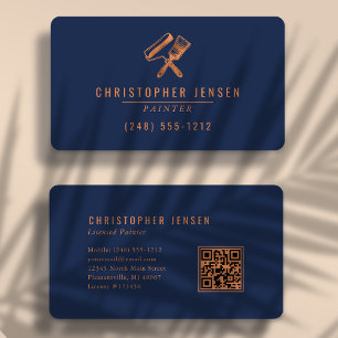 Painter QR Code Painting Navy Blue Copper Rounded Business Card