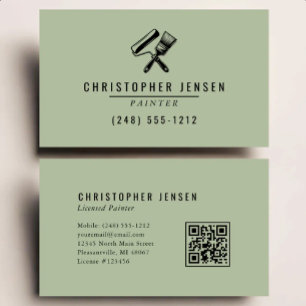 Painter QR Code Sage Green Black Painting Business Card