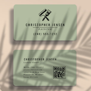 Painter QR Code Sage Green Black Rounded Painting Business Card