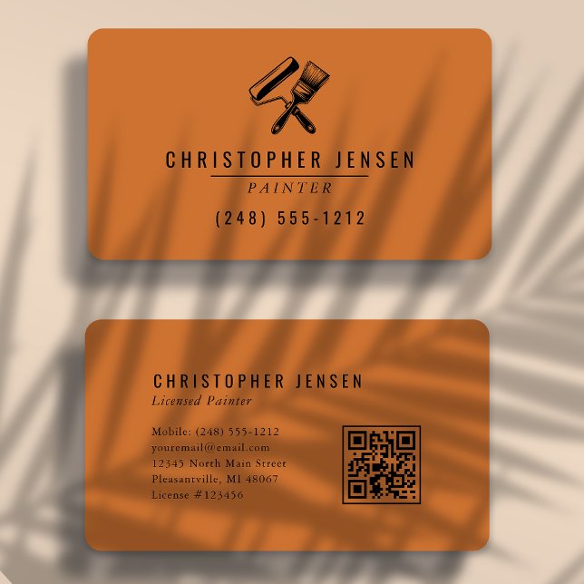 Painter QR Code Terracotta Black Rounded Painting Business Card (Creator Uploaded)
