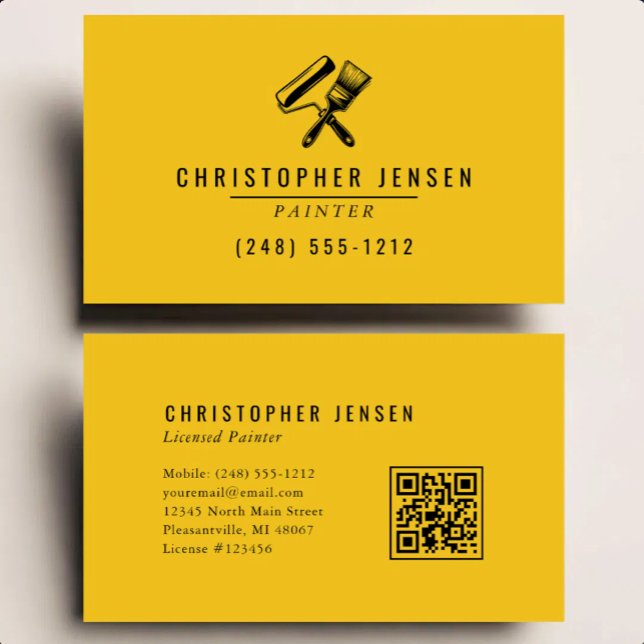 Painter QR Code Yellow Black Painting Business Card (Creator Uploaded)
