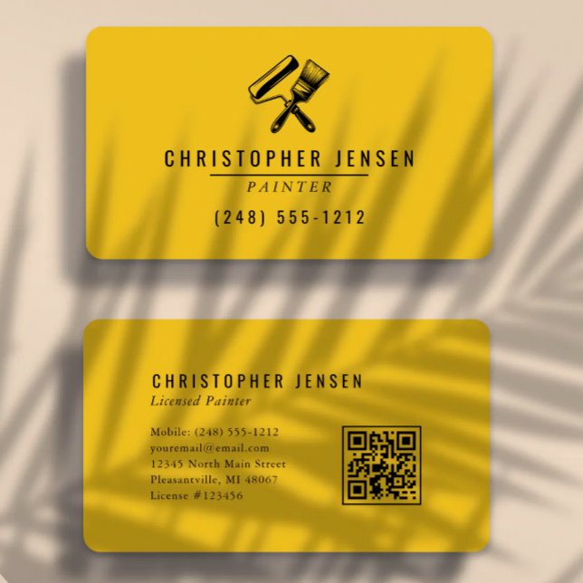 Painter QR Code Yellow Black Rounded Painting Business Card (Creator Uploaded)