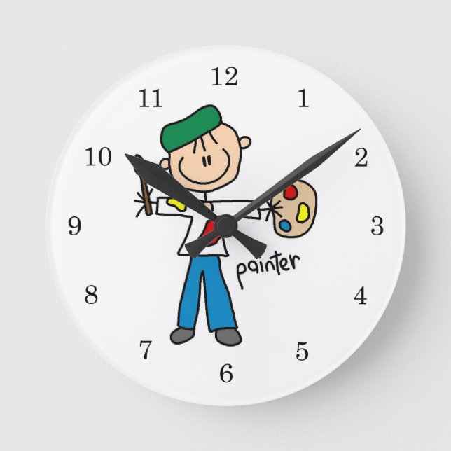 Painter Stick Figure Round Clock (Front)