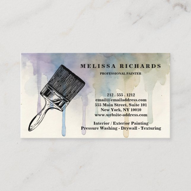 Painter Watercolor Drip Business Card (Front)