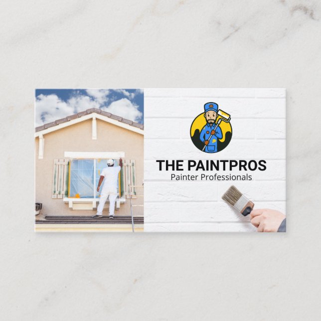 Painter Working on House Trim Business Card (Front)