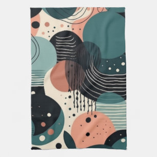 Painterly Abstract Navy Coral Teal Brush Art Tea Towel