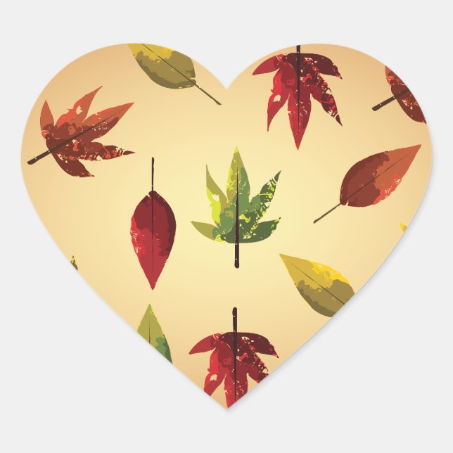 Painterly Autumn Leaves Heart Sticker (Front)