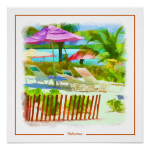 Painterly Bahamas Summer Vacation  Beach Scene Poster