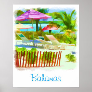 Painterly Bahamas Summer Vacation  Beach Scene Poster