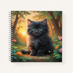 Painterly Black Kitten in Golden Forest Notebook