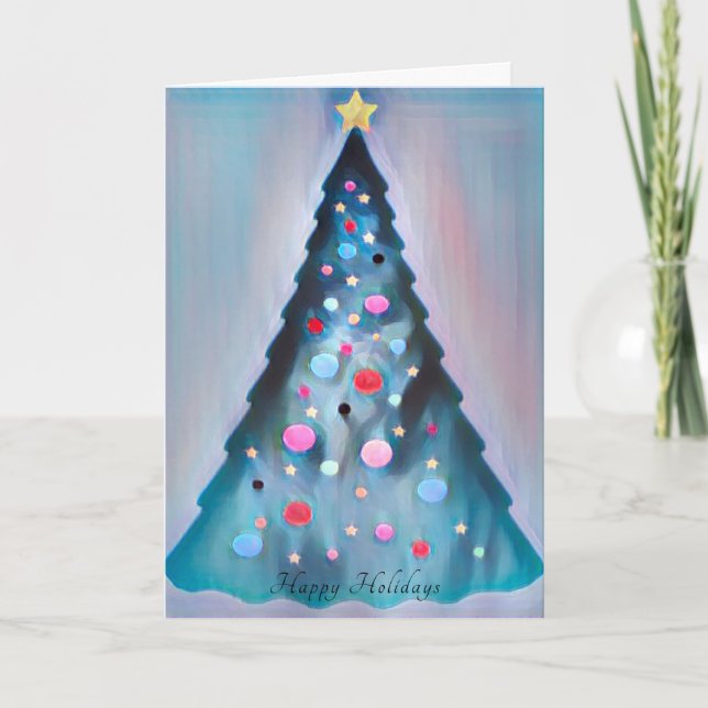 Painterly Christmas Tree Happy Holidays  Card (Front)