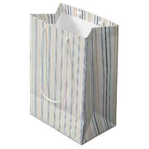 Painterly Coastal Blue and Sand Pinstripe Pattern Medium Gift Bag