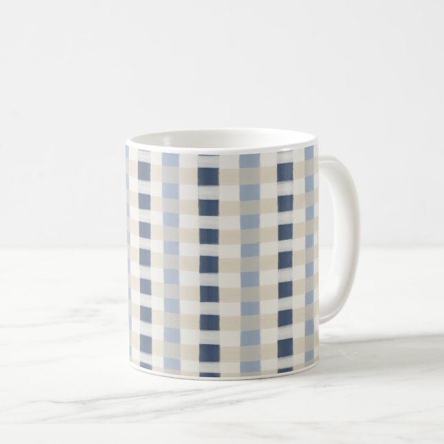 Painterly Coastal Blue Plaid Seamless Pattern Coffee Mug (Front Right)